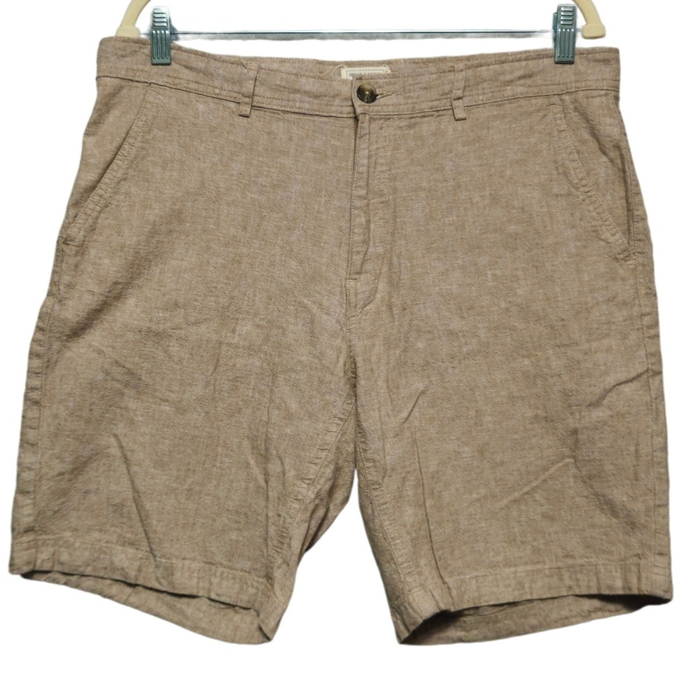 SWEAR & MASON Linen Blend Shorts Mens 34 Tan Heather Beach Resort Casual Summer